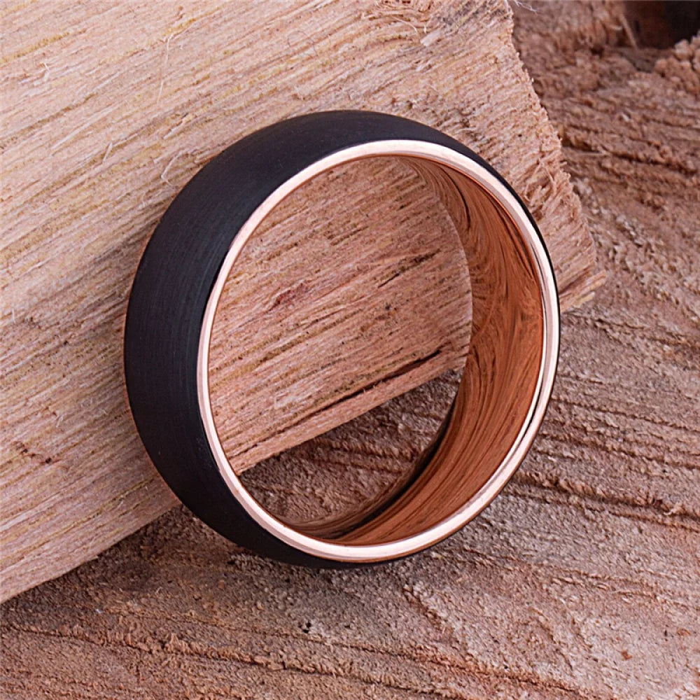 Fashion Black Brushed Dome Tungsten Carbide Ring Rose Gold Plating Men's Wedding Band