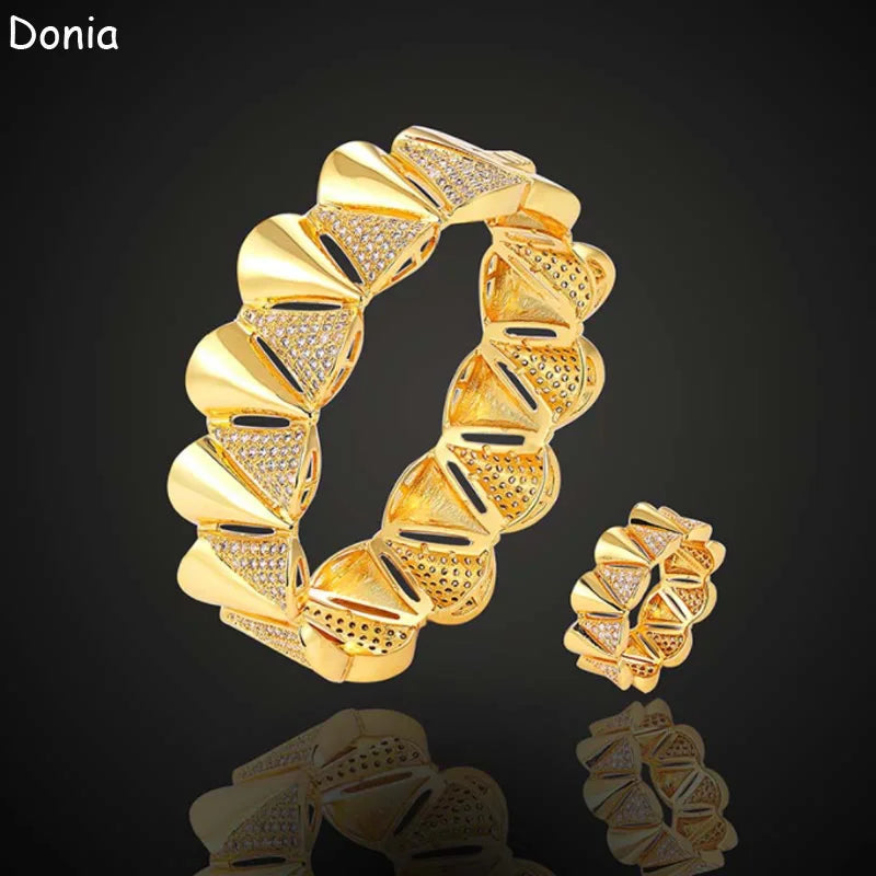 Donia jewelry fashion fan-shaped micro-inlaid AAA zircon bracelet set creative opening ladies bracelet set