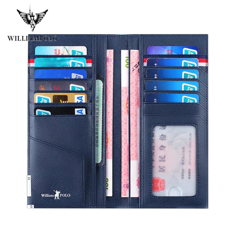 WILLIAMPOLO Luxury Brand Genuine Leather wallet For men card case Ultra-thin slim Multi-Card Long Wallet Purse card holder