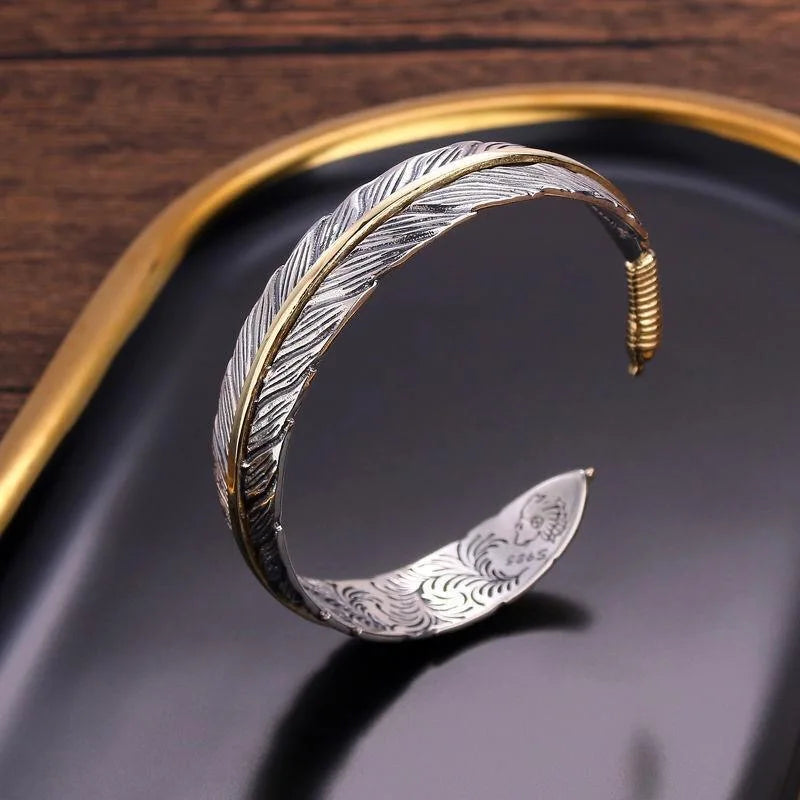 Creative Silver Plated Feather Wings Cuff Bracelet Men Women Cuff Adjustable Bracelet Punk Casual Sports Jewelry Gift