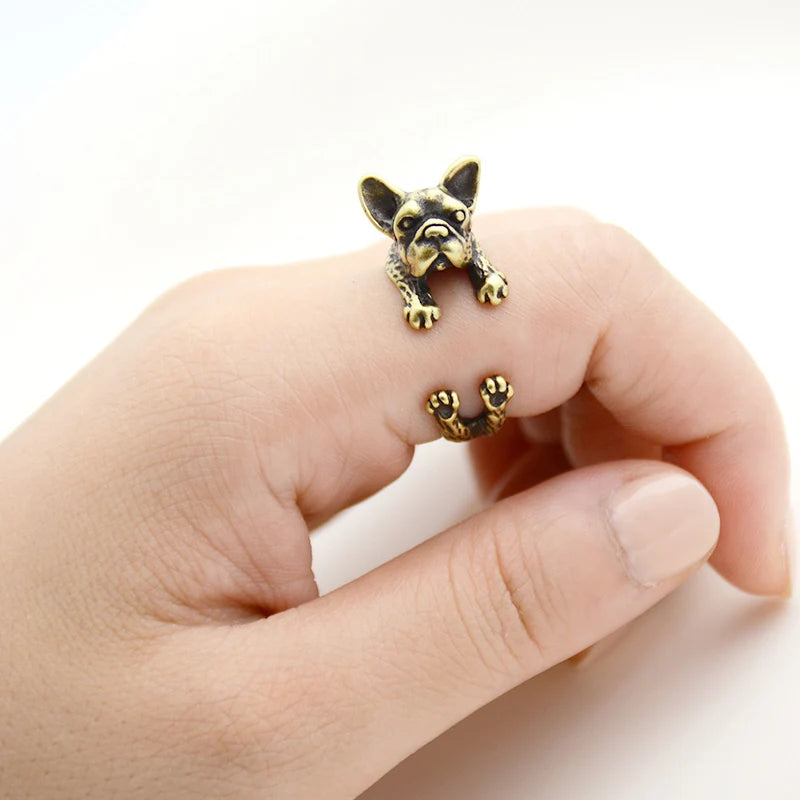 Retro Punk French Bulldog Ring For Women Men.