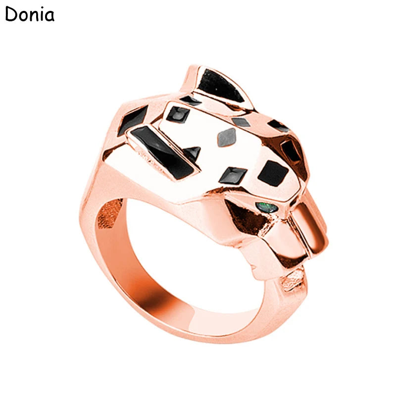 Donia jewelry European and American fashion enamel leopard head ring inlaid with AAA zircon luxury leopard head jewelry