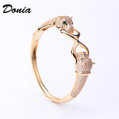 Donia jewelry Personality domineering double-headed leopard bracelet micro-inlaid AAA zircon hot animal bracelet jewelry