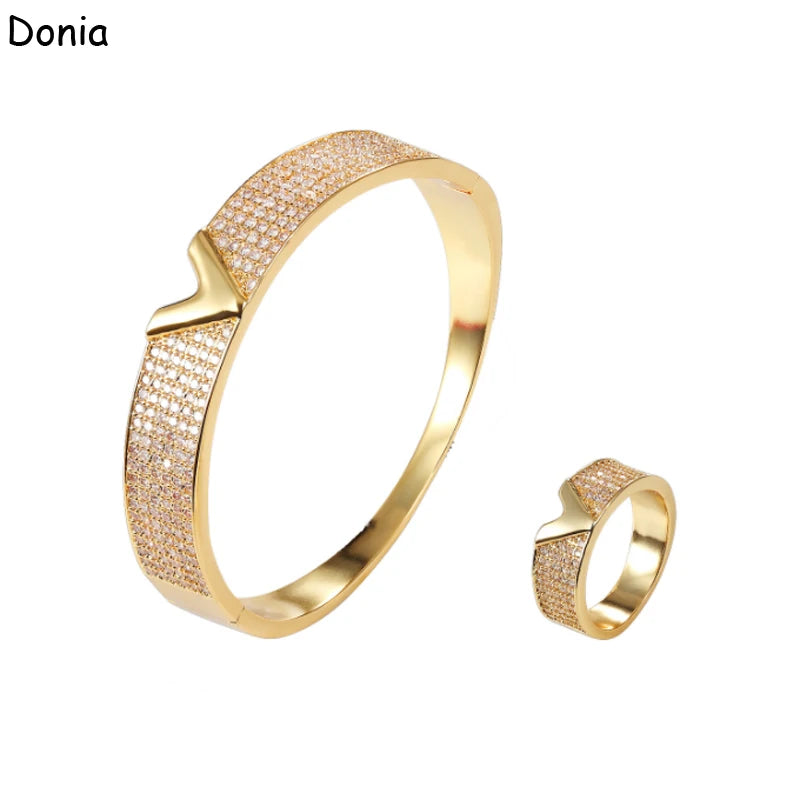 Donia jewelry fashion letter micro-inlaid AAA zircon bracelet set creative opening ladies ring set