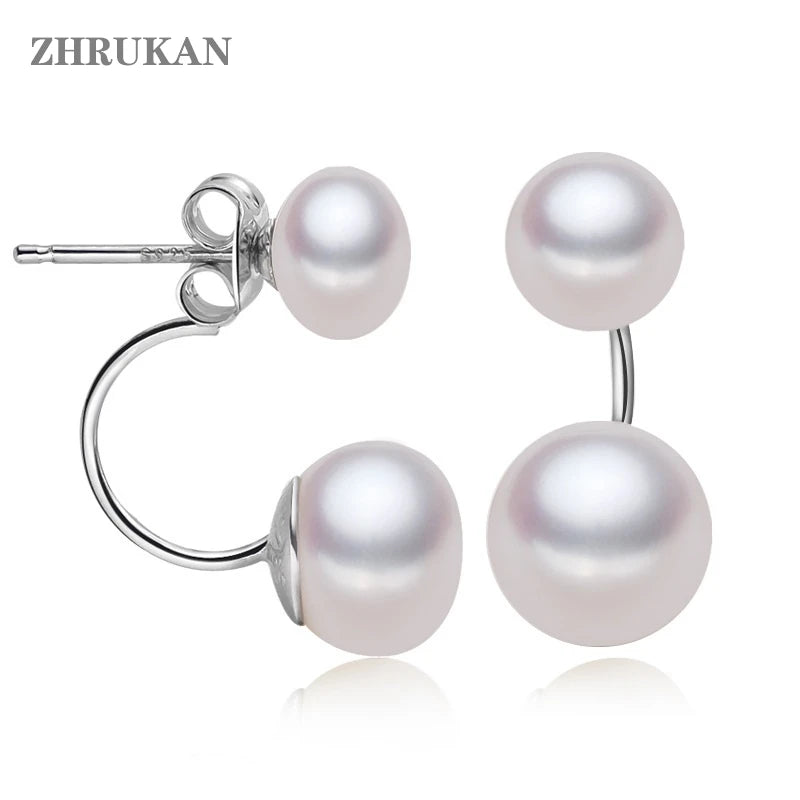 Double Silver Pearl Earrings For Women Jewelry.