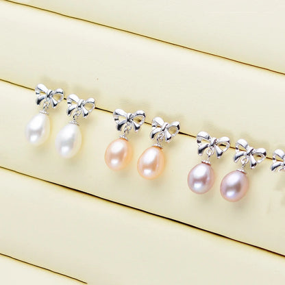 Natural Pearl Earrings - Genuine Freshwater Silver.