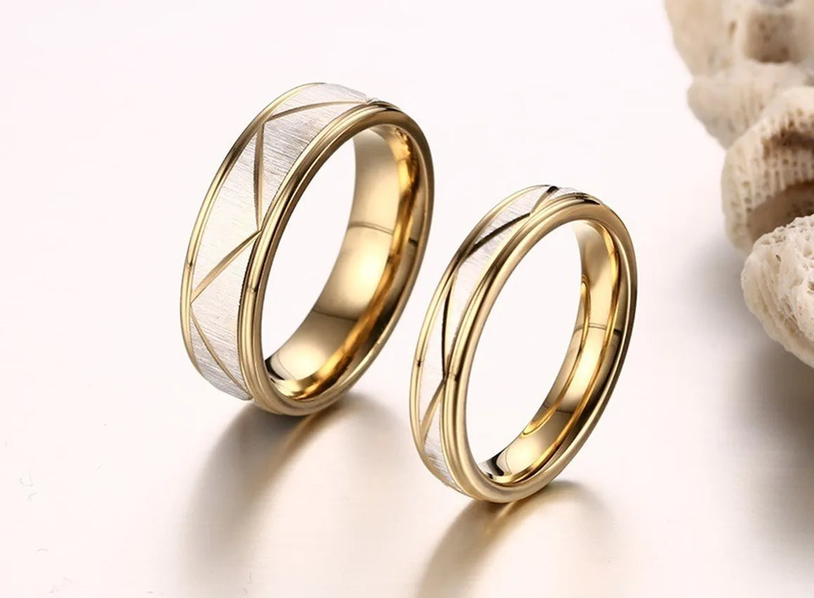 Gold Color Titanium Steel Couple Ring.