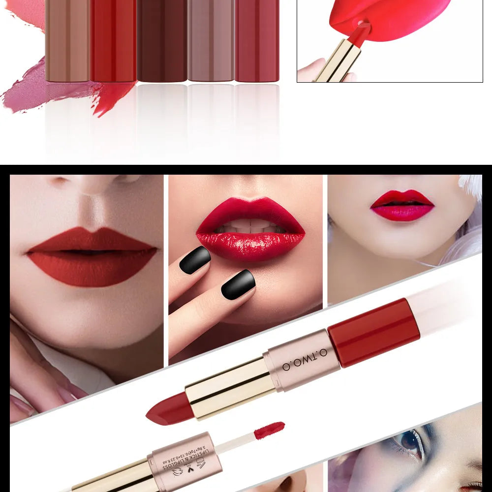 2 in 1 Matte Lipstick Lip Gloss Cosmetics Waterproof Pintalabios.