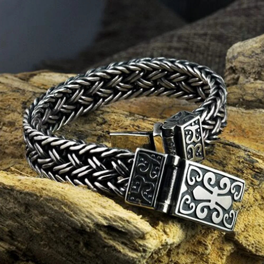 New Real Solid S925 Pure Silver Bracelet for Man Personality Woven Bracelet Domineering  Retro Fashion Holiday Gifts