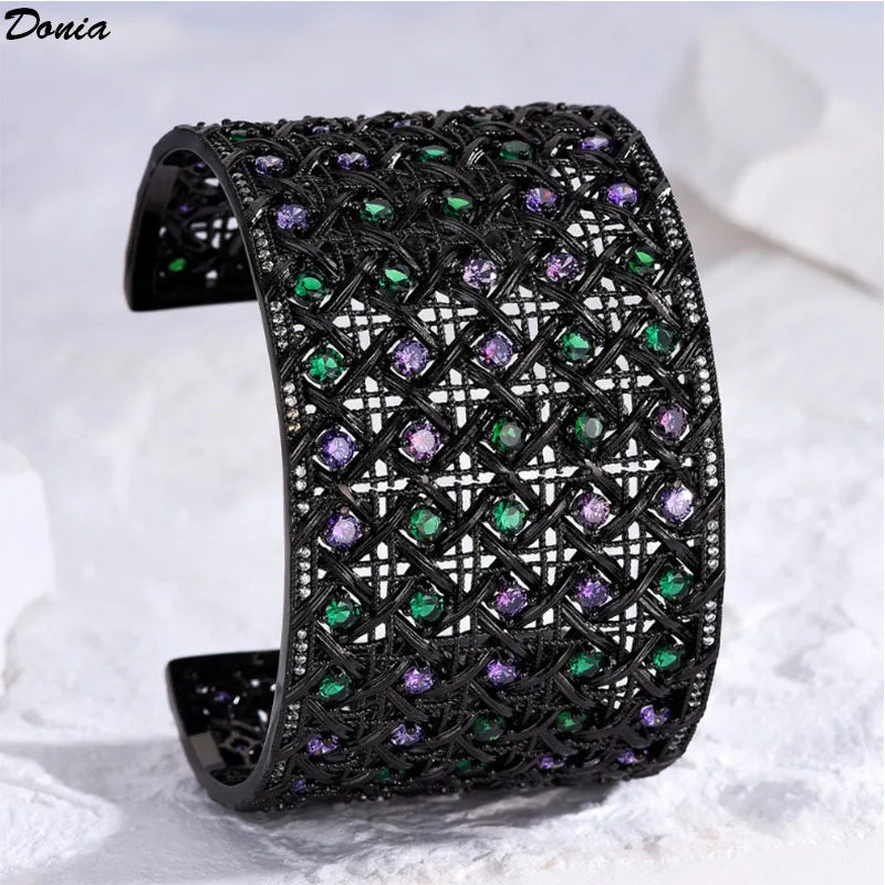 Donia Jewelry European and American fashion luxury wide plate retro tri-color bracelet women inlaid AAA zircon bracelet jewelry