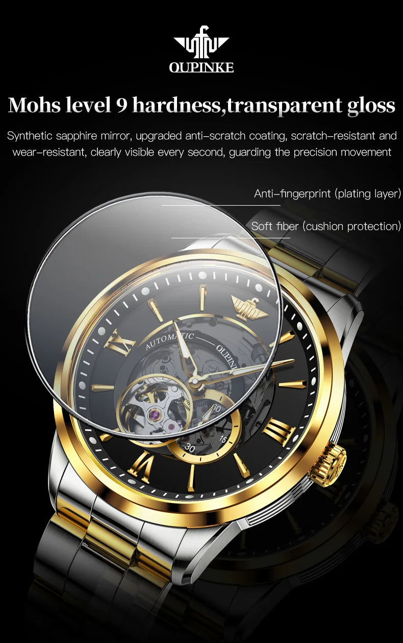 OUPINKE 3190 Automatic Mechanical Watch for Men Japan Movement Skeleton Design Sapphire Crystal Mirror Waterproof Male Watch