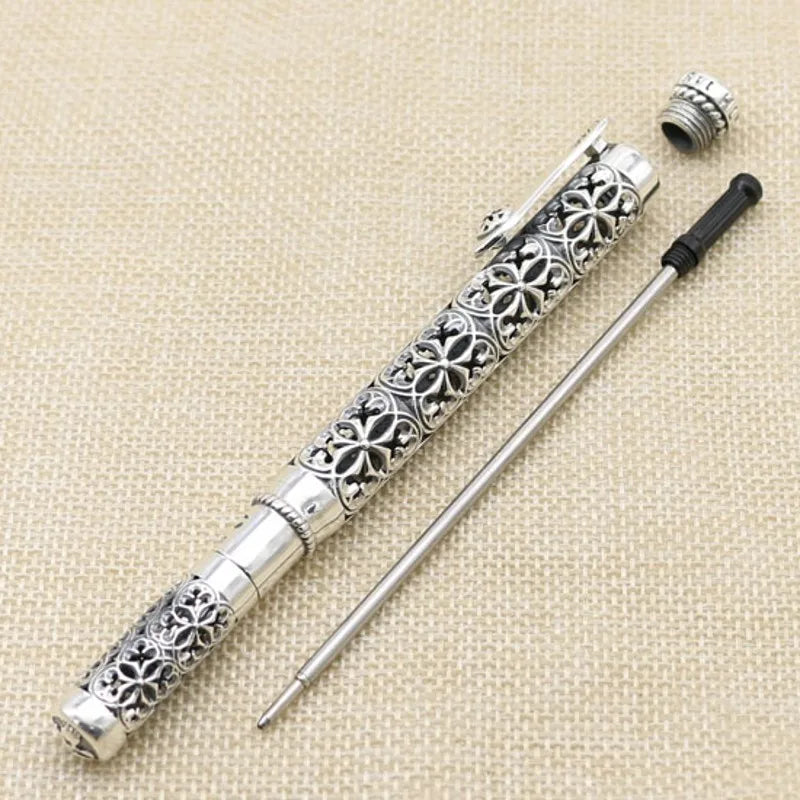 BOCAI S925silver ballpoint pen Man and Woman vintage and elegant S925 silver hollow carved, business signature pen high quality