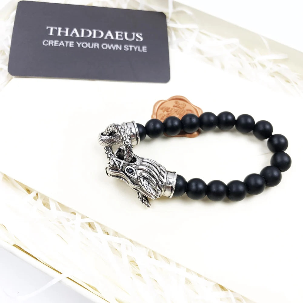 Bracelet Rebel Dragon Europe Style Punk Fashion Jewelry Gift For Men & Women,In  And Black Obsidian