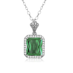 Szjinao Green Emerald Pendant Necklaces For Women With Diamonds 925 Silver Jewelry Gemstone Boho Berloque Esmeralda Pendentif