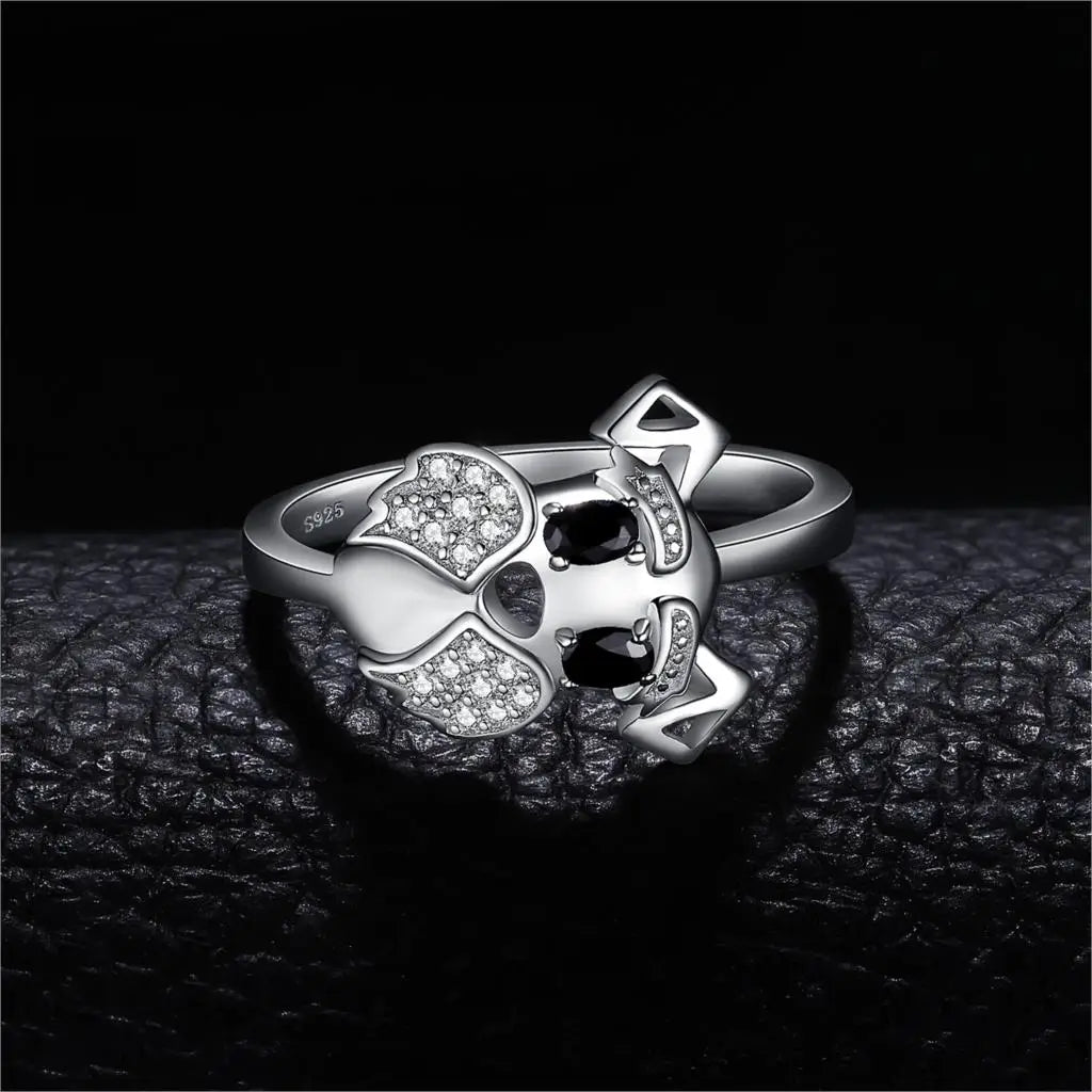 Dog Genuine Black Spinel Silver Ring