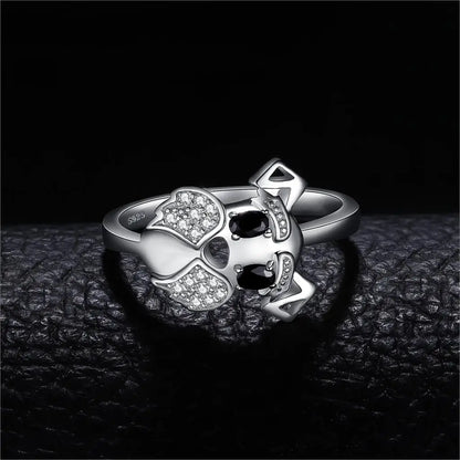 Dog Genuine Black Spinel Silver Ring