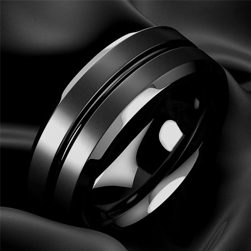 Fashion Men Black Stainless Steel Rings Wedding.