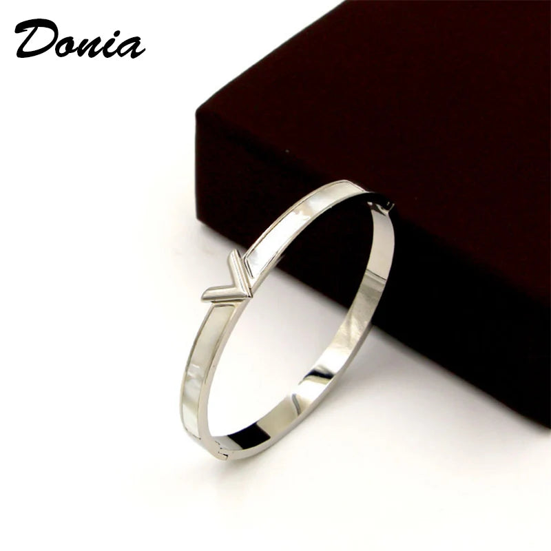 Donia jewelry fashion letter shell full zircon rose gold dark buckle bracelet titanium steel rose gold ladies bracelet