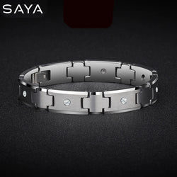 Tungsten Bracelet for Men Carbide Chain Jewelry Inlay CZ Stones 10mm Width 20 cm Length, Free Shipping, Customized