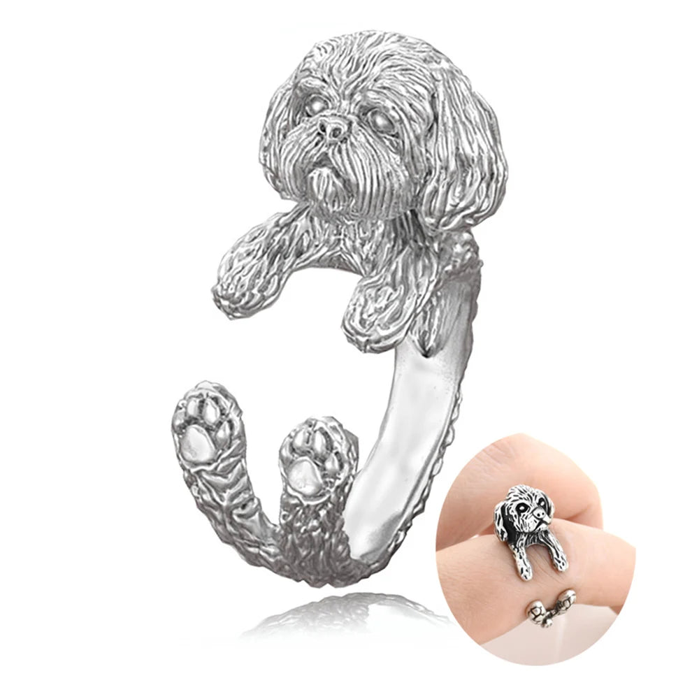 Vintage Silver Color Dog Wrap Ring