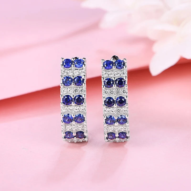 Created Blue Sapphire Earrings For Women Girl.