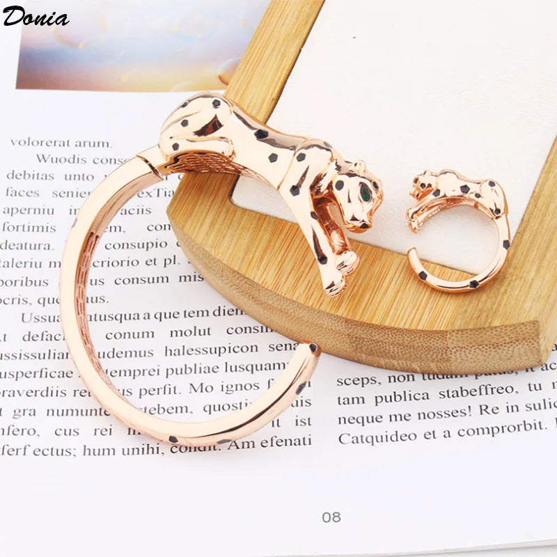 Donia jewelry European and American fashion opening spotted leopard bracelet animal ring set luxury T personality fashion jewelr