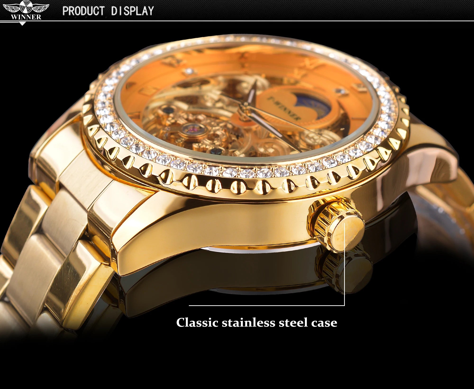 Winner Golden Moon Design Luxury Watches