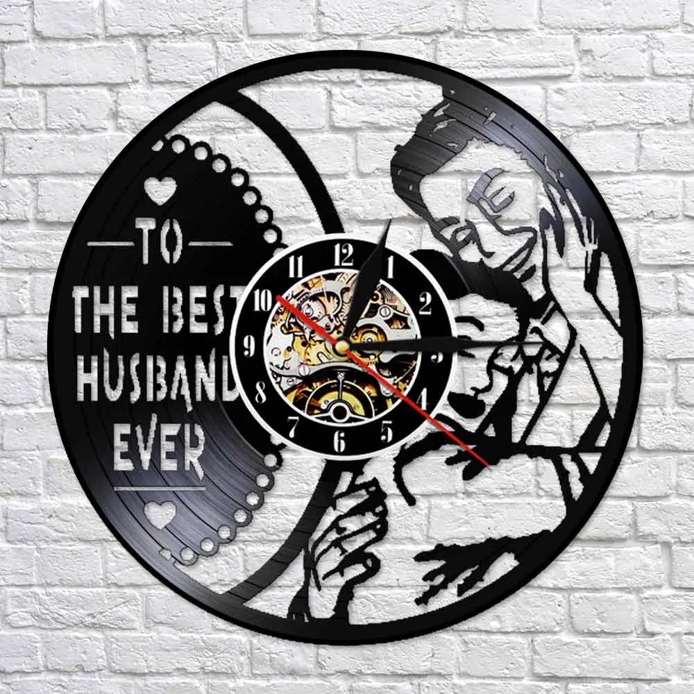 Romantic To The Best Husband Ever Watch LED Backlight Beloved Husband Love Vinyl Record Wall Clock Wedding Anniversary Gift