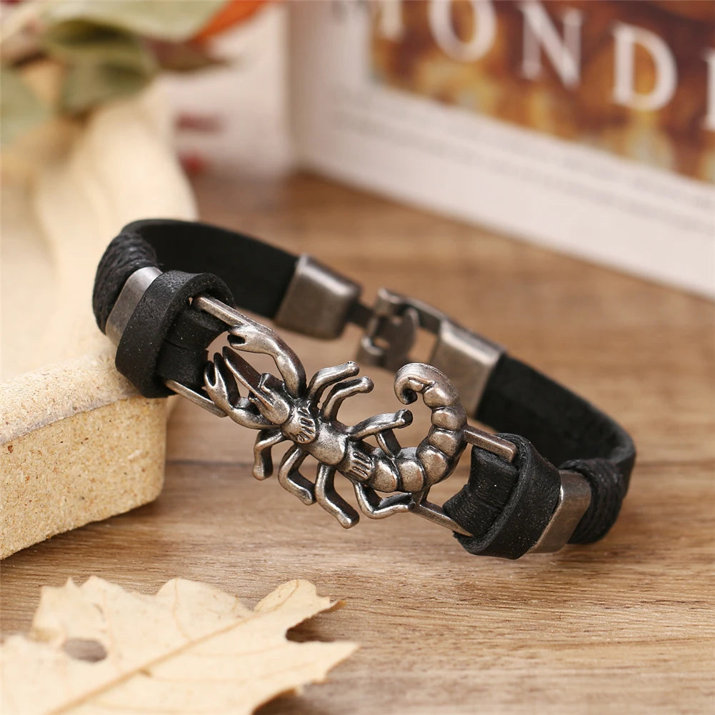 Handmade leather scorpion bracelet, vintage style.