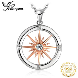 JewelryPalace Sun Star Compass Circle 925 Sterling Silver Rose Gold Pendant Necklace Women Round Cubic Zirconia Pendant No Chain