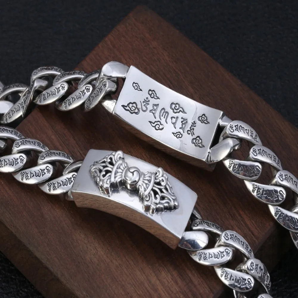 BOCAI s925 Silver Fashion Jewelry Accessorie Six-Character Mantra of Personality Inlaid with Copper Vajra Turning Man Bracelet