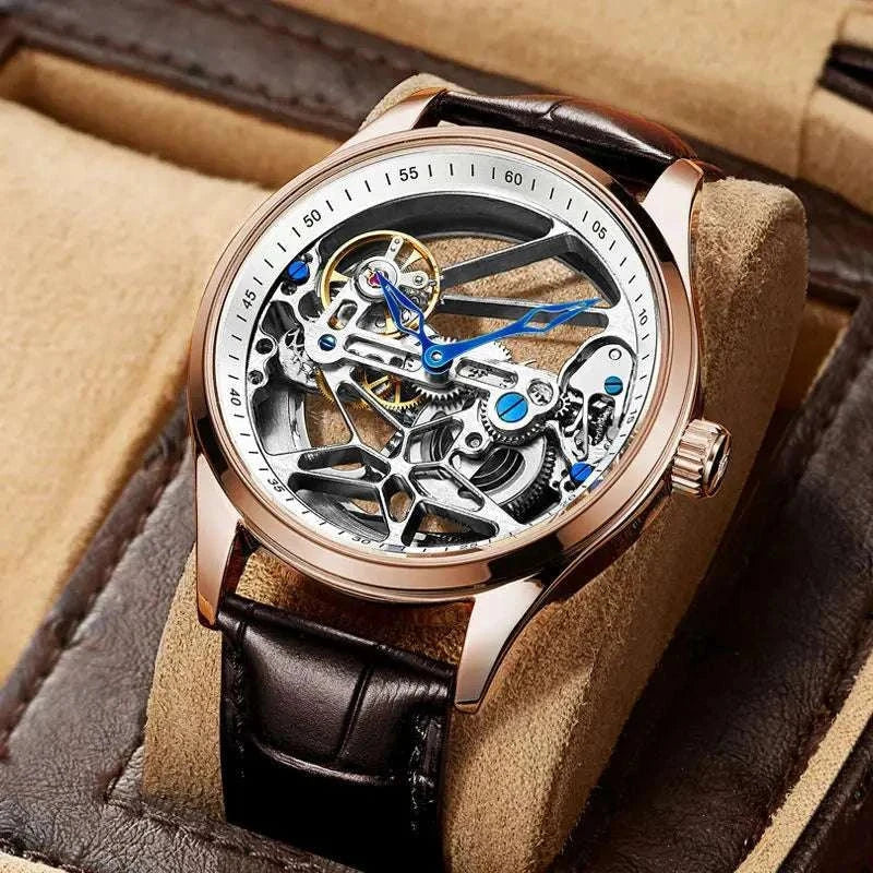 Hollow out Tourbillon Automatic MAN WATCH limited edition Mechanical Watches Fashion Belt and steel band Men&