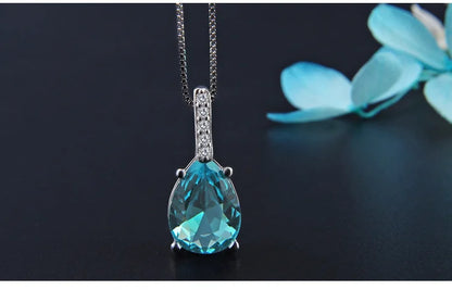 Pure Natural Blue Topaz Pendant 925 Sterling Silver Carat Necklace Colgantes Wedding Bizuteria pierscionki Pendant for women