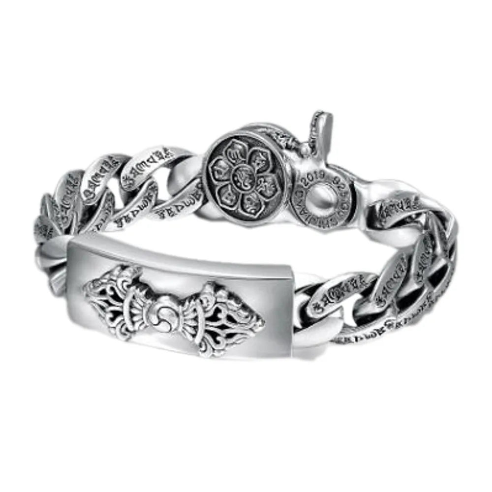 BOCAI s925 Silver Fashion Jewelry Accessorie Six-Character Mantra of Personality Inlaid with Copper Vajra Turning Man Bracelet