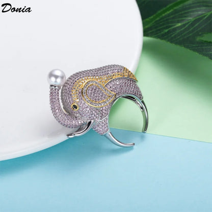 Donia jewelry Thai Pearl Elephant Shape Luxury Wedding Ring metal copper pave miro zirconia animal brdal rings jewelry