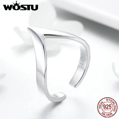 WOSTU Real 925 Sterling Silver V Shape Gold Color Ring For Women Adjustable Rings Wedding Engagement Jewelry Gift CQR470