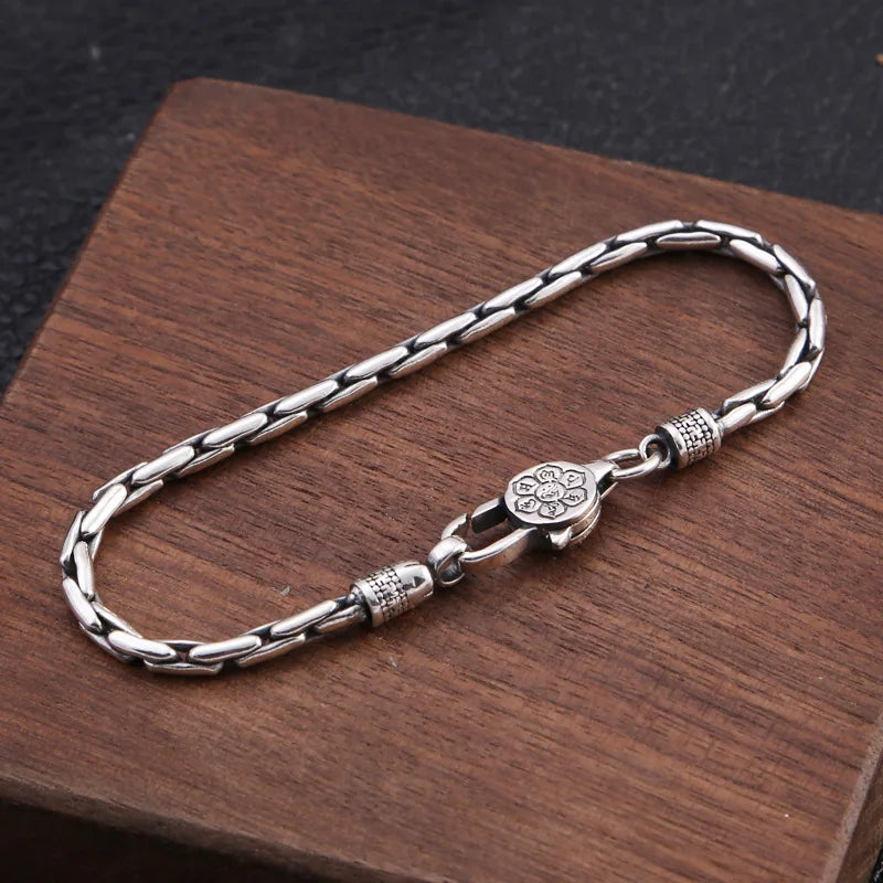 BOCAI Trendy New Real S925 Silver Retro Bamboo Bracelet for Mmen and Women Sequin Chain Personality Hip-hop Jewelry Accessories