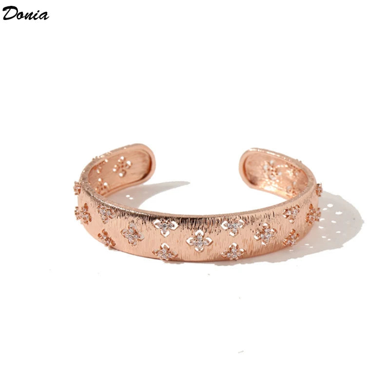 Donia jewelry European and American fashion brushed four-leaf flower bracelet titanium steel open ladies bracelet