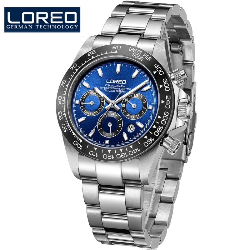 LOREO Black Ceramic Bezel Mechanical Wristwatch Luxury Brand.