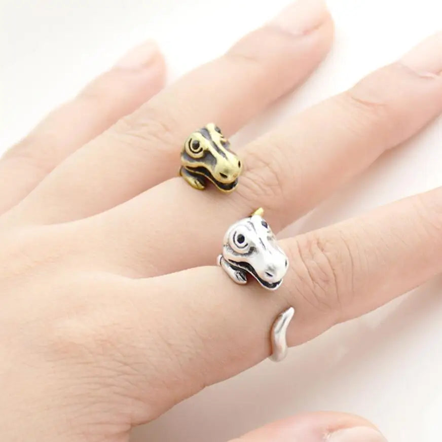 Retro Cute Dinosaur&amp;Rhino&amp;Leopard&amp;Lion Rings For Women Girls Party Gift Boho Vintage Adjustable Animals Anillos Men Anel Jewelry