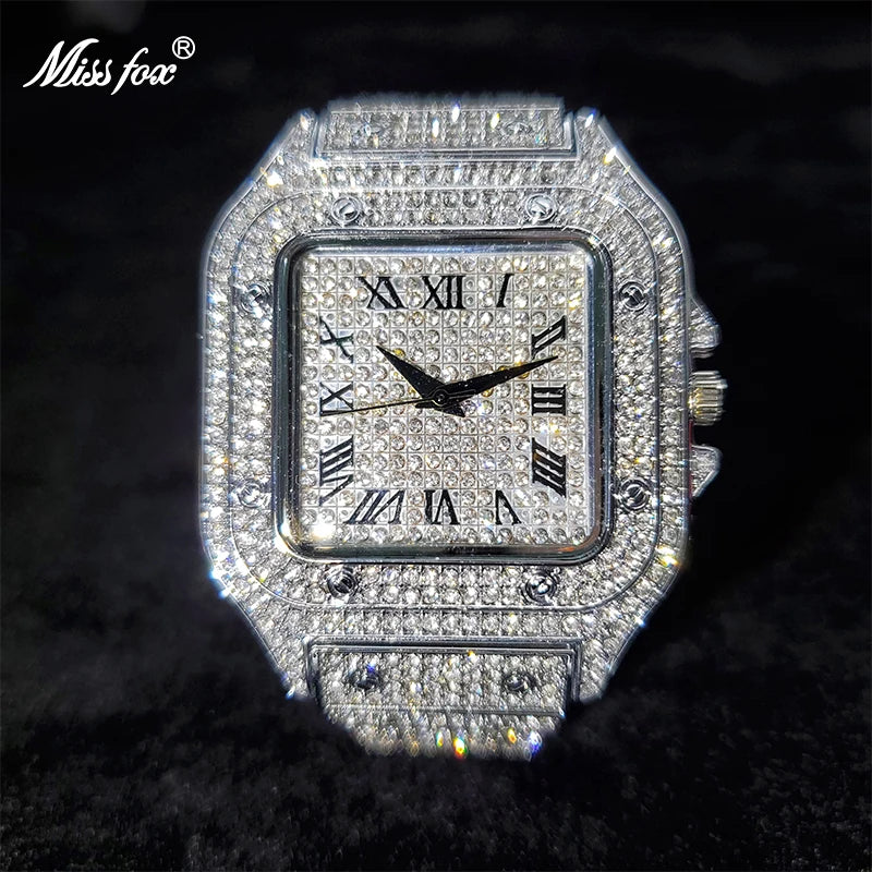 Dropshipping Gold Men Watch Ice Out Lab Diamond Square Watches for Male Waterproof Hip Hop bling bling Cool Hour Gift Wholesale