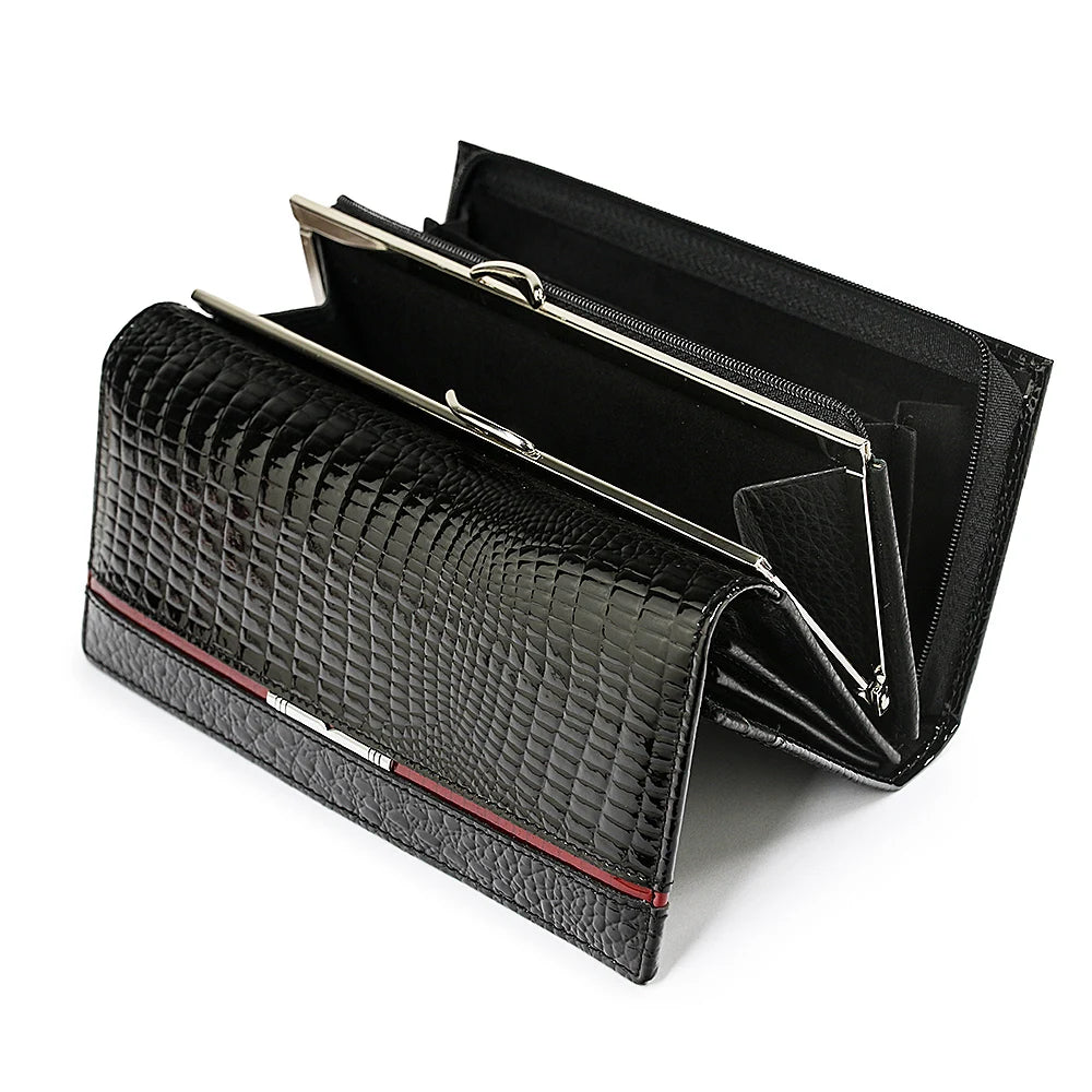 Genuine Leather Women Wallets Female Alligator Wallet Luxury Brand Coin Purse Design Clutch Bag Card Holder Zipper Ladies Purses