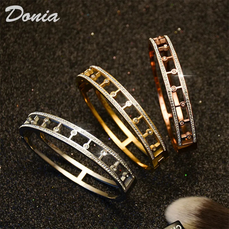 Donia jewelry Fashion hollow widened mud rhinestones full of stars buckle titanium steel bracelets true gold three-layer plating