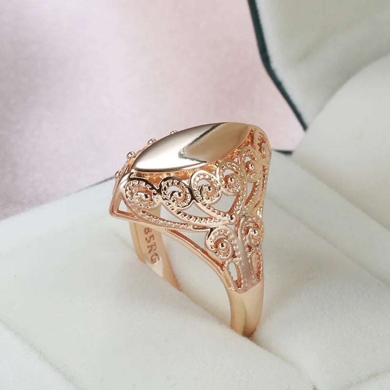 Kinel Hot Fashion Glossy Rings for Women 585 Rose Gold Unique Pattern Rhombus Rings Ethnic Bride Wedding Jewelry 2022 New