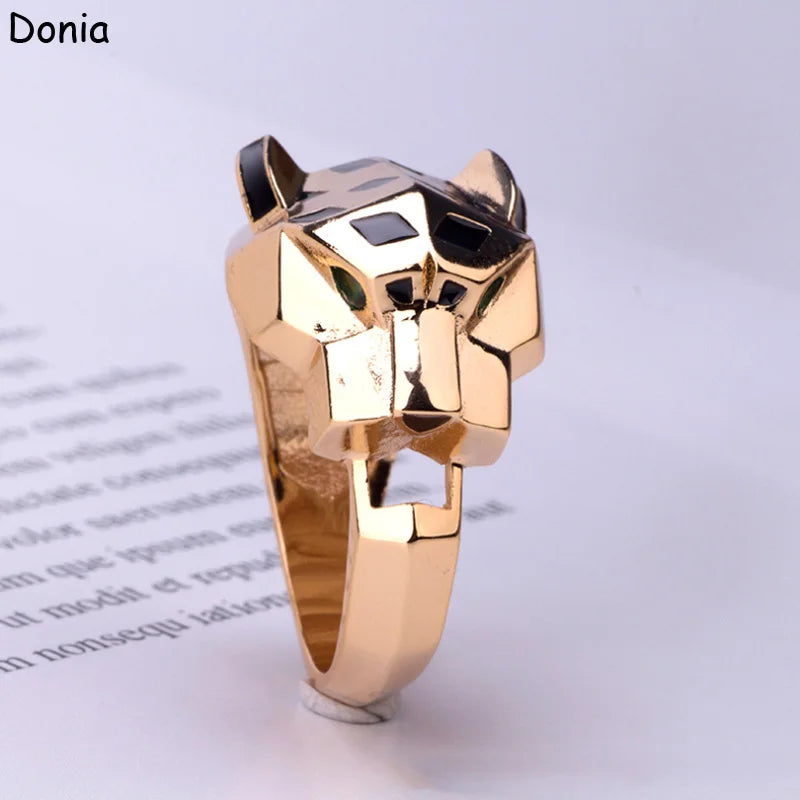 Donia jewelry European and American fashion enamel leopard head ring inlaid with AAA zircon luxury leopard head jewelry