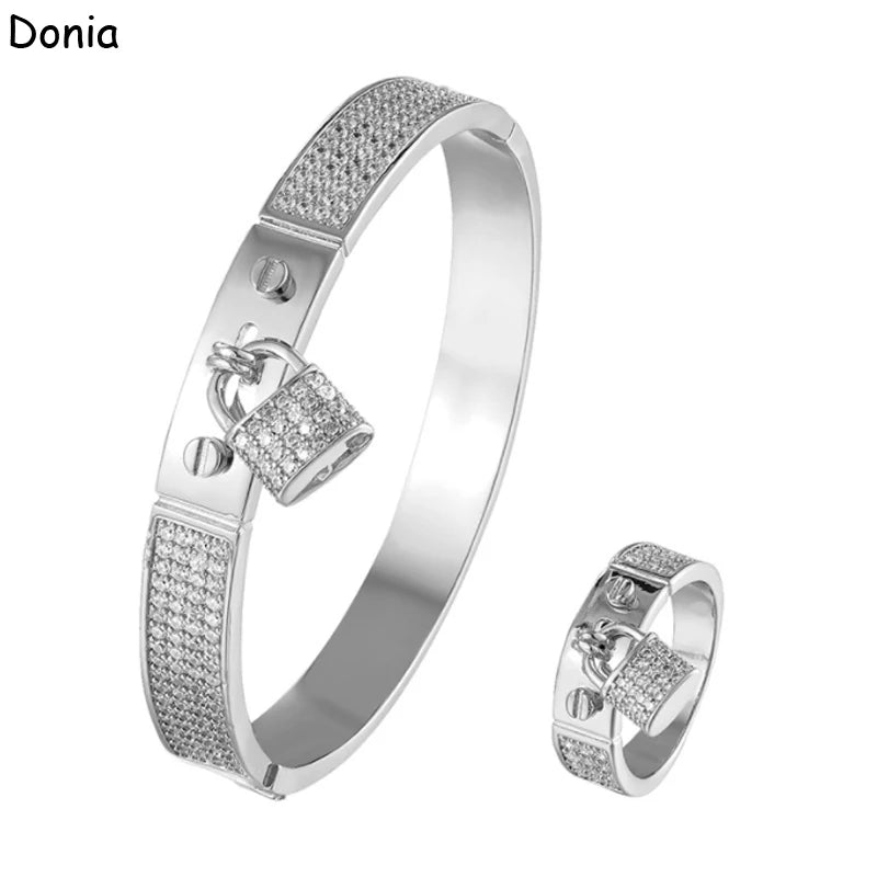 Donia jewelry fashion lock micro-inlaid AAA zircon bracelet set creative opening ladies ring set