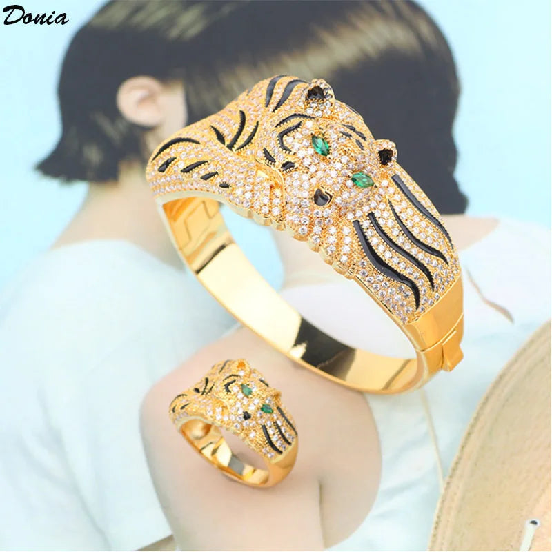 Donia jewelry European and American luxury bracelet fashion leopard AAA zircon bracelet ring set animal personality jewelry