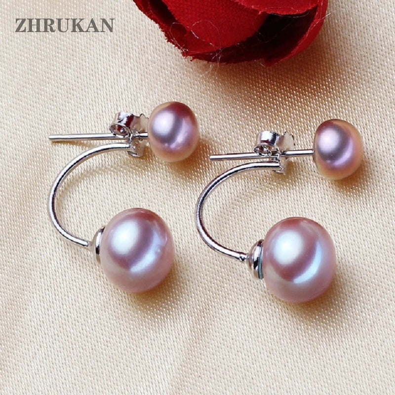 Double Silver Pearl Earrings For Women Jewelry.