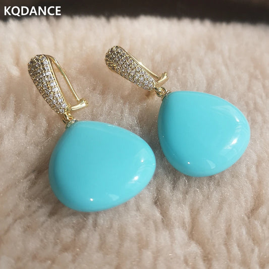 KQDANCE Brown Red Agate Blue Apatite Natural Stone Blue Turquoise Tear Drop Earrings With 925 Silver Needle Gold plated Jewelry