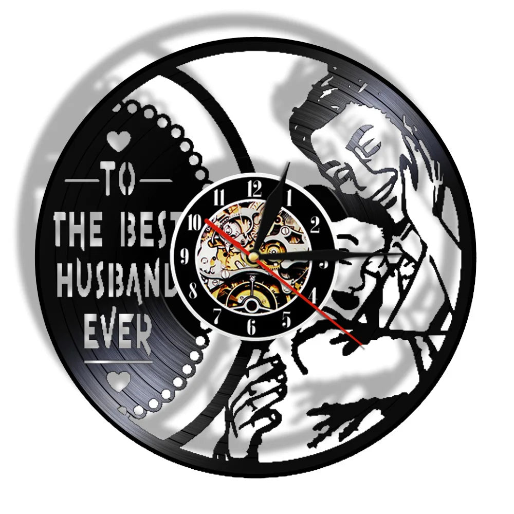 Romantic To The Best Husband Ever Watch LED Backlight Beloved Husband Love Vinyl Record Wall Clock Wedding Anniversary Gift